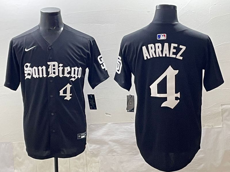 Men 2025 San Diego Padres #4 Arraez Black Five generations Joint Name Nike MLB Jersey style 12